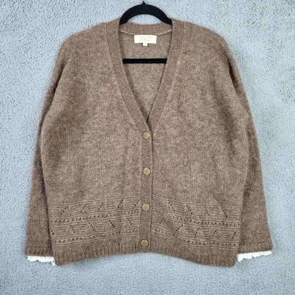 Sezane Charles Jumper Cardigan lace cuffs Sweater Brown Size S - Picture 3 of 13